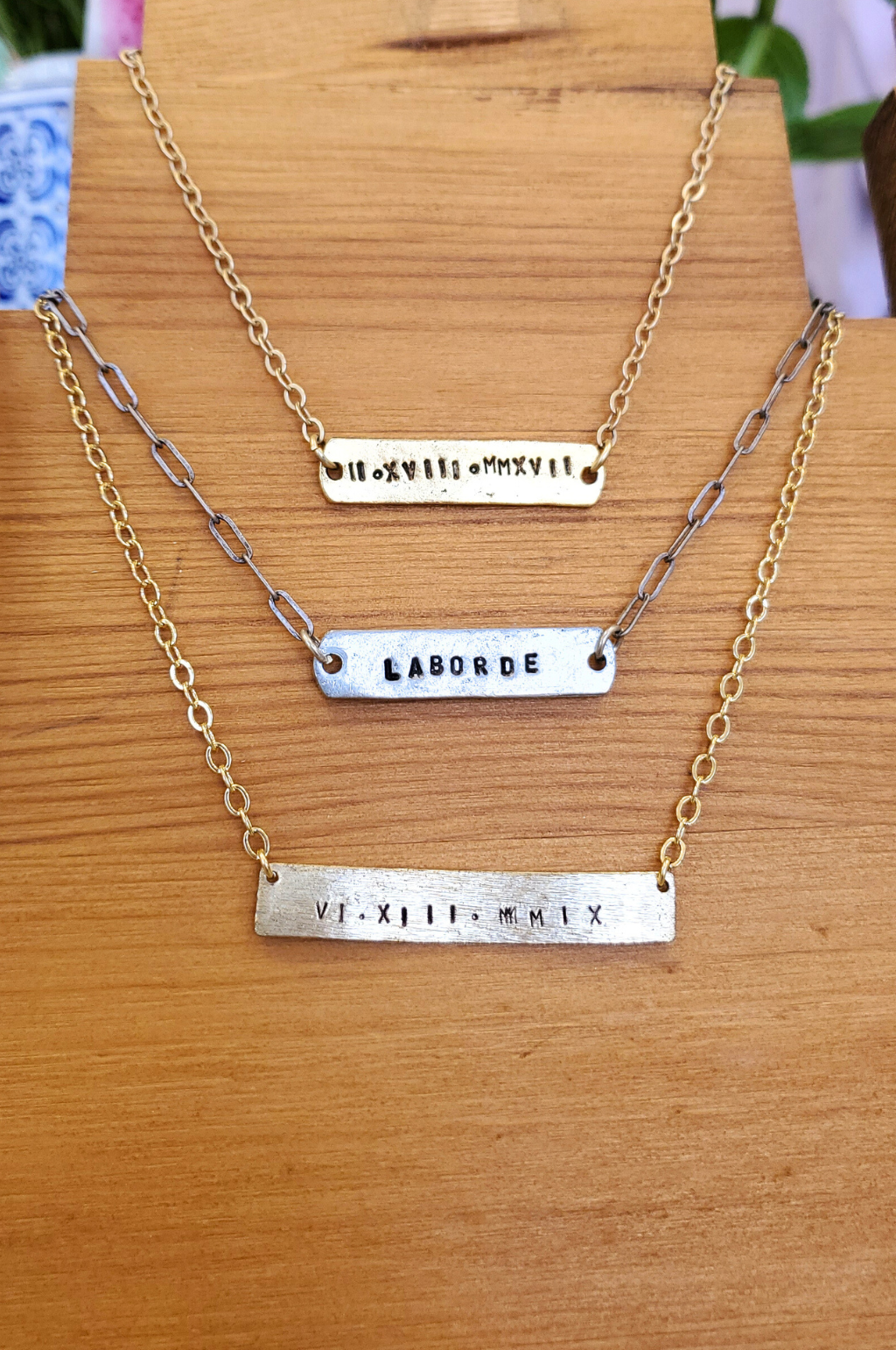 Stamped online bar necklace