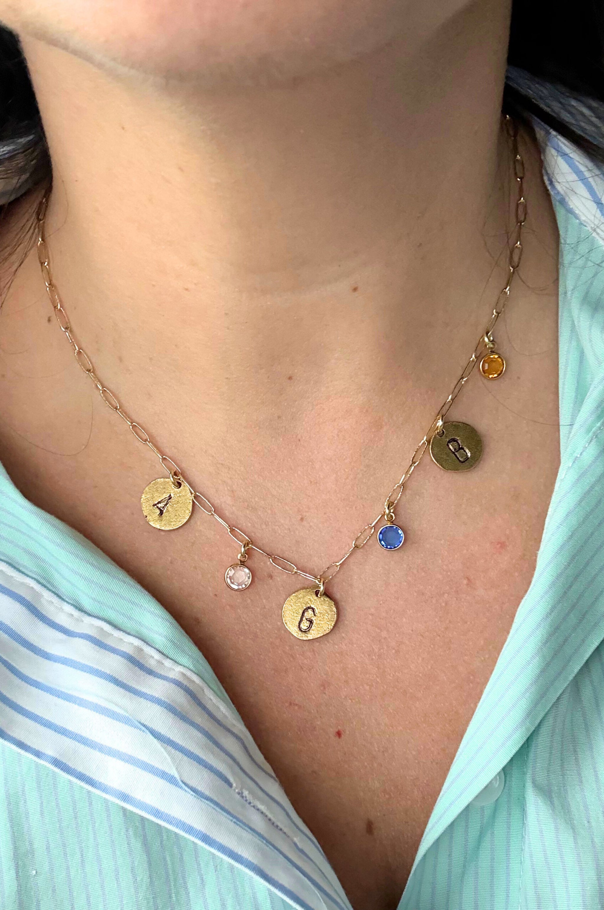 Custom Hand Stamped Charm Birthstone Necklace – Annie Claire Designs
